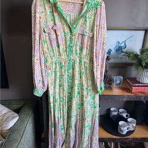 Floral Green and Purple Women's Dress